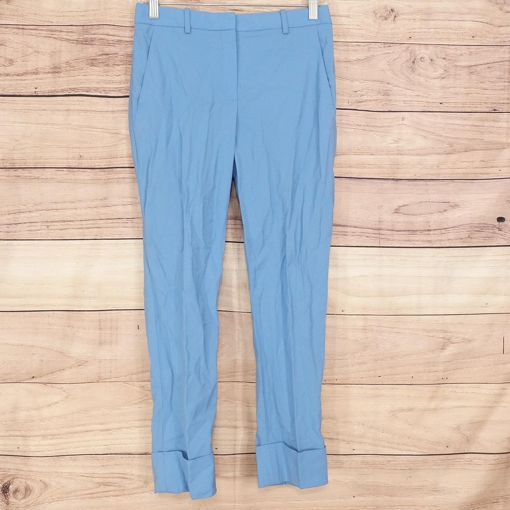 Theory Pants Womens 0 Blue Crop Cuff Stretch Wool Tapered Ankle Dress 28x25